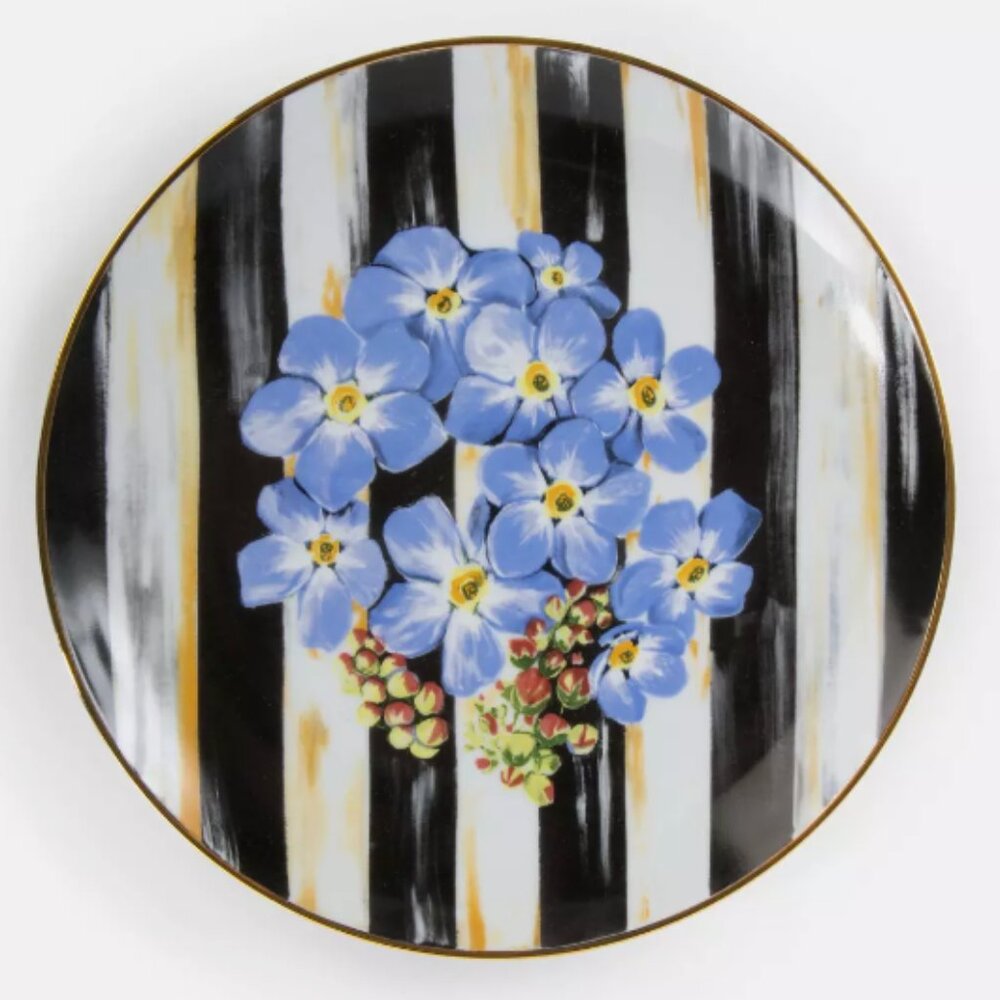 Mackenzie Childs ~ Thistle & Bee Salad Plate - Forget-Me-Not